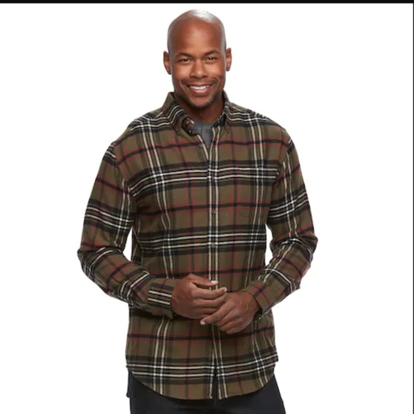 Croft Barrow Olive Plaid Flannel Shirt 
